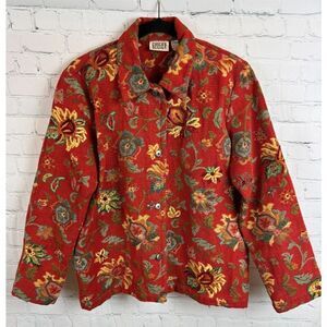 CHICO'S red brown undertone tapestry floral embroidery beaded jacket blazer 1 M